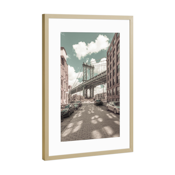 Poster mit Rahmen Gold "NYC Manhattan Bridge | Vintage" artboxONE - Städte / New York,Architektur,Reise / Länder
