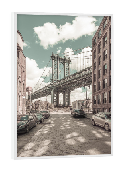Poster mit weißem Rahmen "NYC Manhattan Bridge | Vintage" artboxONE - Städte / New York,Architektur,Reise / Länder