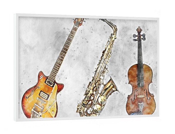 Poster mit weißem Rahmen "Guitar - Saxophone - Violin" artboxONE - Musik
