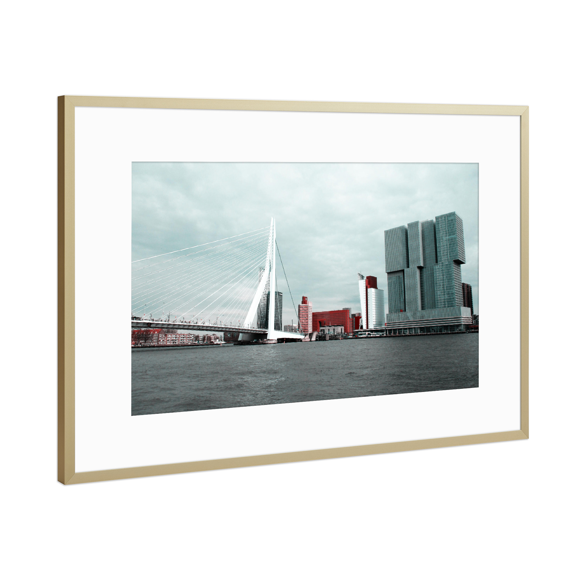 Poster mit Rahmen Gold "Rotterdam Erasmus Bridge" artboxONE - Städte,Reise,Reise / Länder
