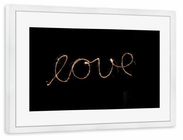 Poster mit Rahmen weiß "Love Typo" artboxONE - Typografie,Liebe - Love,Liebe,Dark,Night,Silvester,Sparkle,Wunderkerze,Black,Word,Typografie