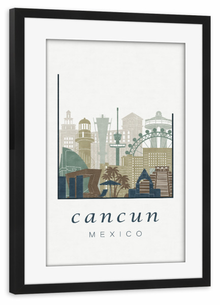 Poster mit Rahmen schwarz "Cancun skyline light blue" artboxONE - Städte,Reise,Architektur,Kartografie