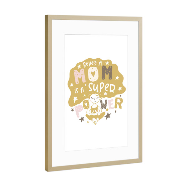 Poster mit Rahmen Gold "Mom Superpower boho" artboxONE - Typografie,Comic,Liebe,Für Mama,Lustig