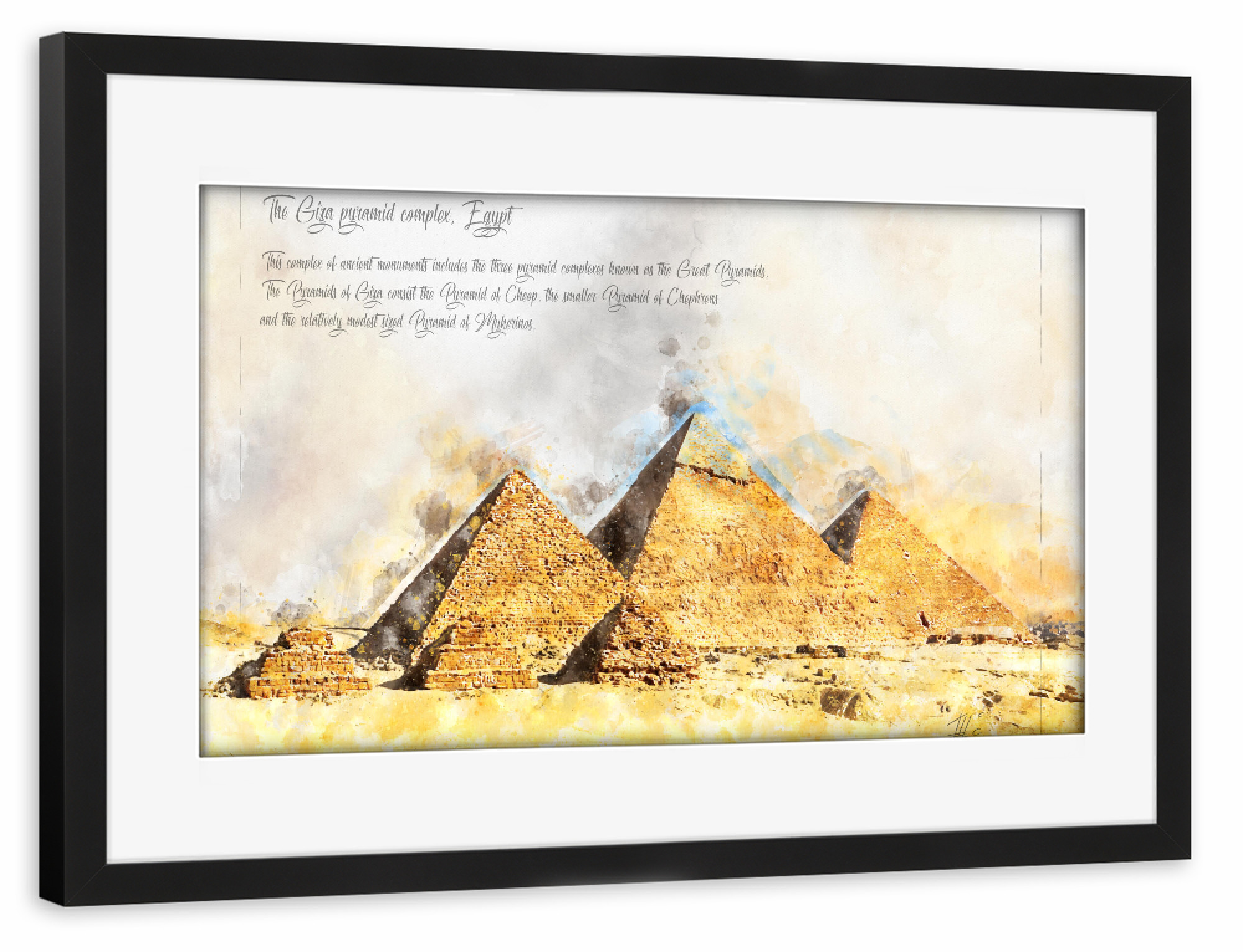 Poster mit Rahmen schwarz "Pyramiden, Gizeh Aquarell" artboxONE - Reise / Afrika
