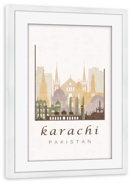 Poster mit Rahmen weiß "Karachi skyline rustic" artboxONE - Städte,Reise,Architektur,Kartografie