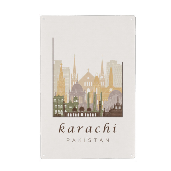 Holzbild "Karachi skyline rustic" artboxONE - Städte,Reise,Architektur,Kartografie