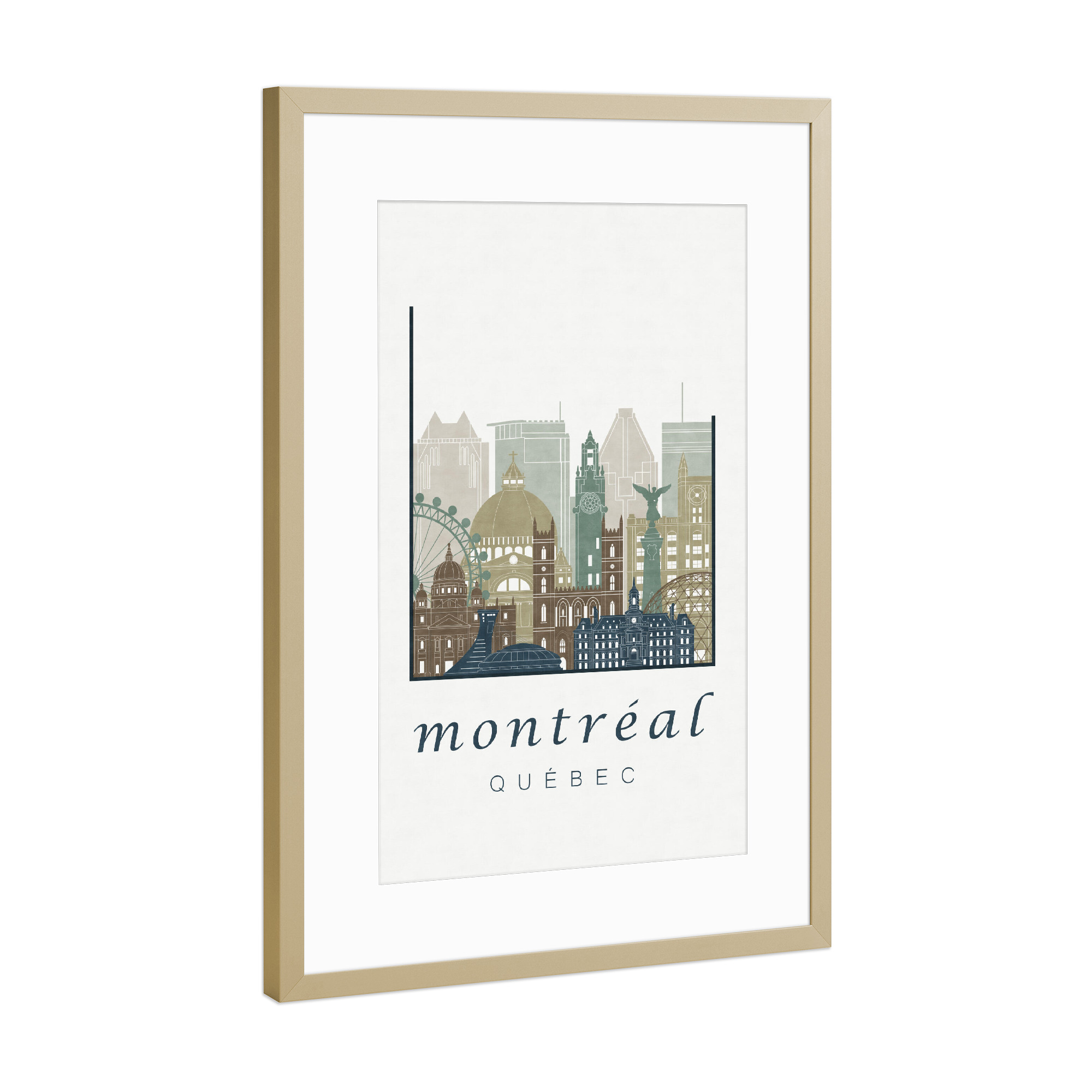 Poster mit Rahmen Gold "Montreal City skyline light blue" artboxONE - Städte,Reise,Architektur,Kartografie