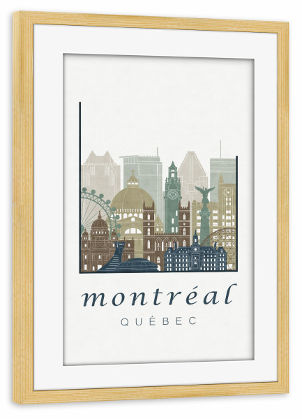 Poster mit Rahmen kiefer "Montreal City skyline light blue" artboxONE - Städte,Reise,Architektur,Kartografie