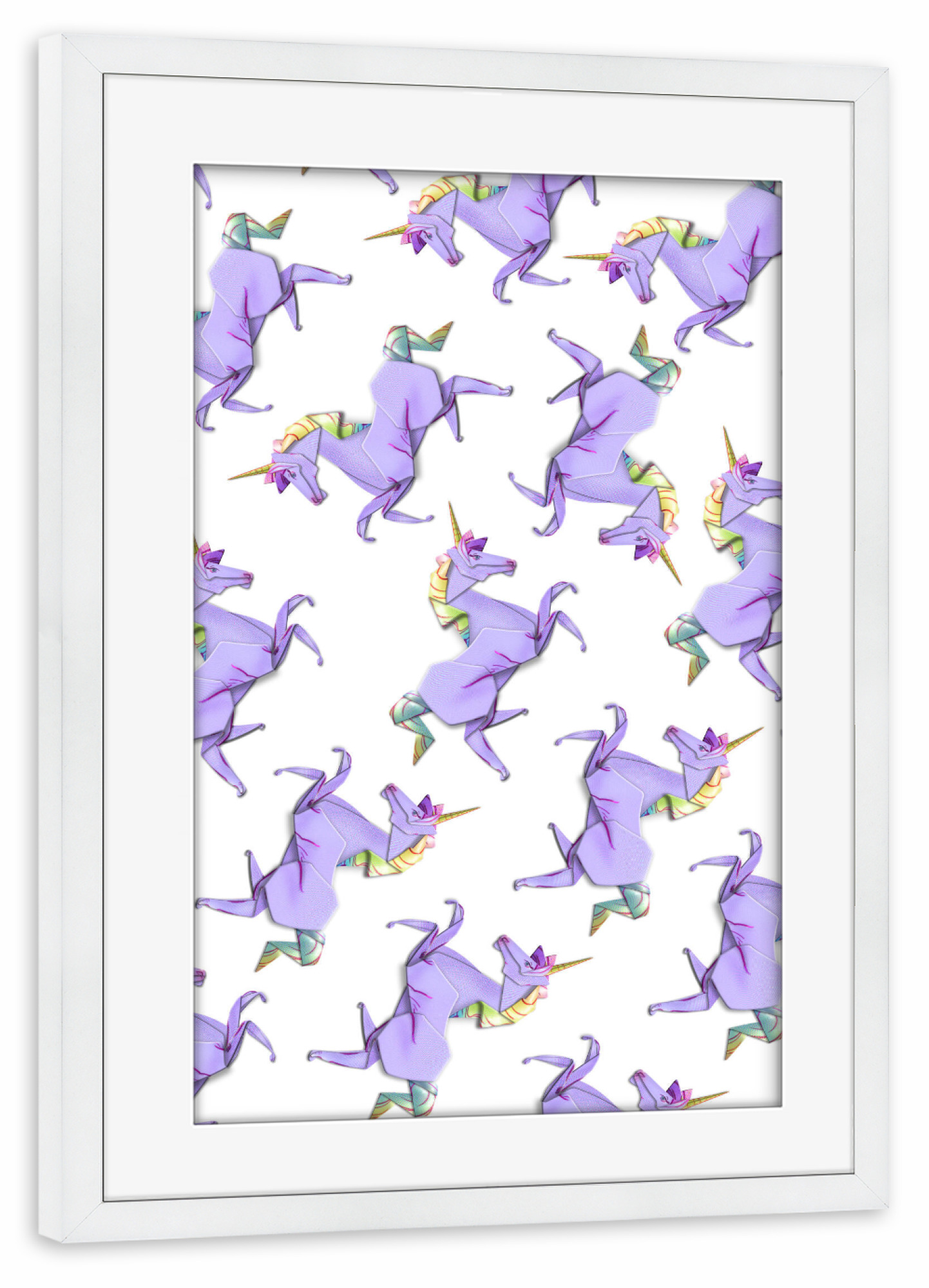 Poster mit Rahmen weiß "Origami Einhorn Muster" artboxONE - Für Kinder,Tiere