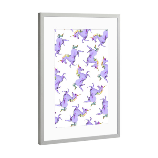 Poster mit Rahmen Silber "Origami Einhorn Muster" artboxONE - Für Kinder,Tiere