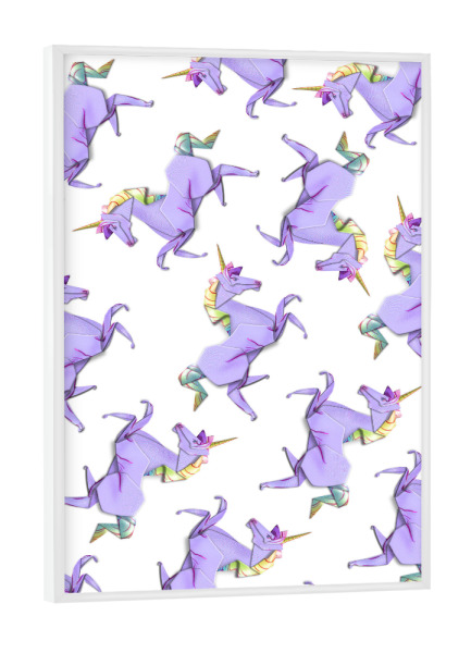 Poster mit weißem Rahmen "Origami Einhorn Muster" artboxONE - Für Kinder,Tiere