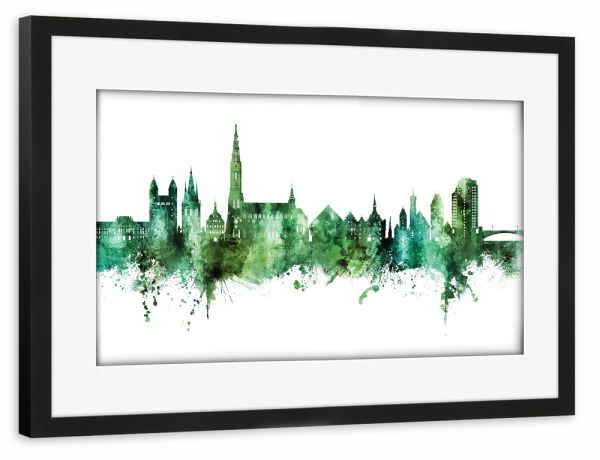Poster mit Rahmen schwarz "Ulm Germany Skyline Green" artboxONE - Städte
