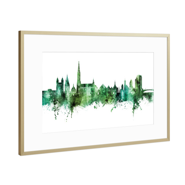Poster mit Rahmen Gold "Ulm Germany Skyline Green" artboxONE - Städte