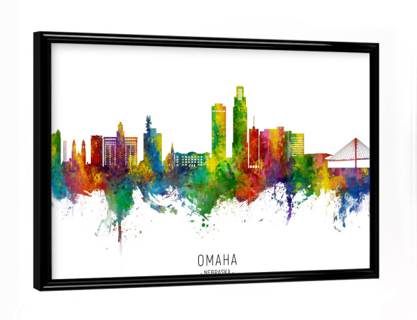 Poster mit schwarzem Rahmen "Omaha Nebraska Skyline txt" artboxONE - Städte