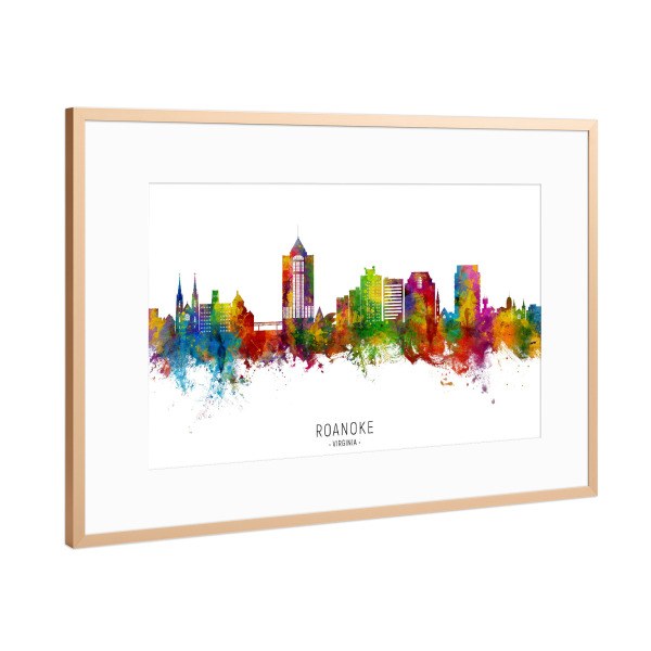 Poster mit Rahmen Kupfer "Roanoke Virginia Skyline txt" artboxONE - Städte