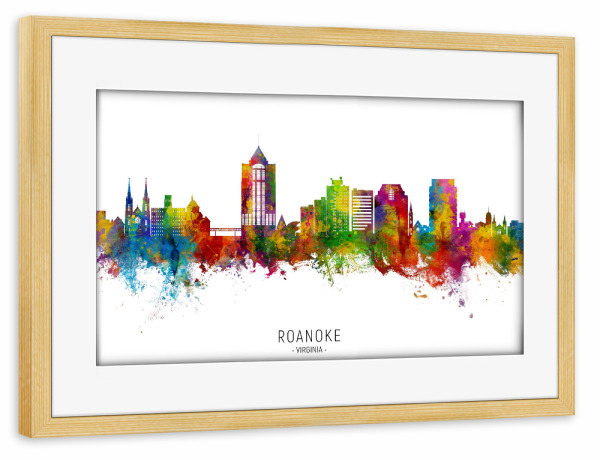 Poster mit Rahmen kiefer "Roanoke Virginia Skyline txt" artboxONE - Städte