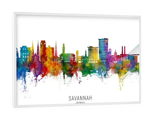 Poster mit weißem Rahmen "Savannah Georgia Skyline txt" artboxONE - Städte