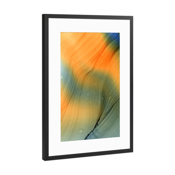Poster mit Rahmen Schwarz (Metallic) "Green in Orange" artboxONE - Abstrakt