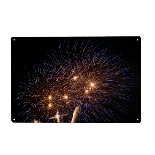 Metall Poster "Feuerpalme" artboxONE - Abstrakt - Feuerwerk,Gedanken,Blitz,Flash,Mint,Feuer,Licht,Flashlight,Palme,Palm,Baum - Blechschild