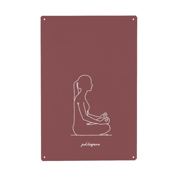 Metall Poster "Yoga Sukhasana rot one line" artboxONE - Menschen,Sport