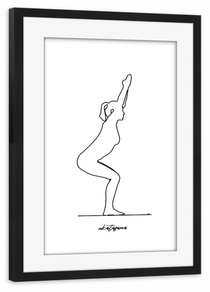 Poster mit Rahmen schwarz "Yoga Ukatasana bw one line" artboxONE - Menschen,Sport