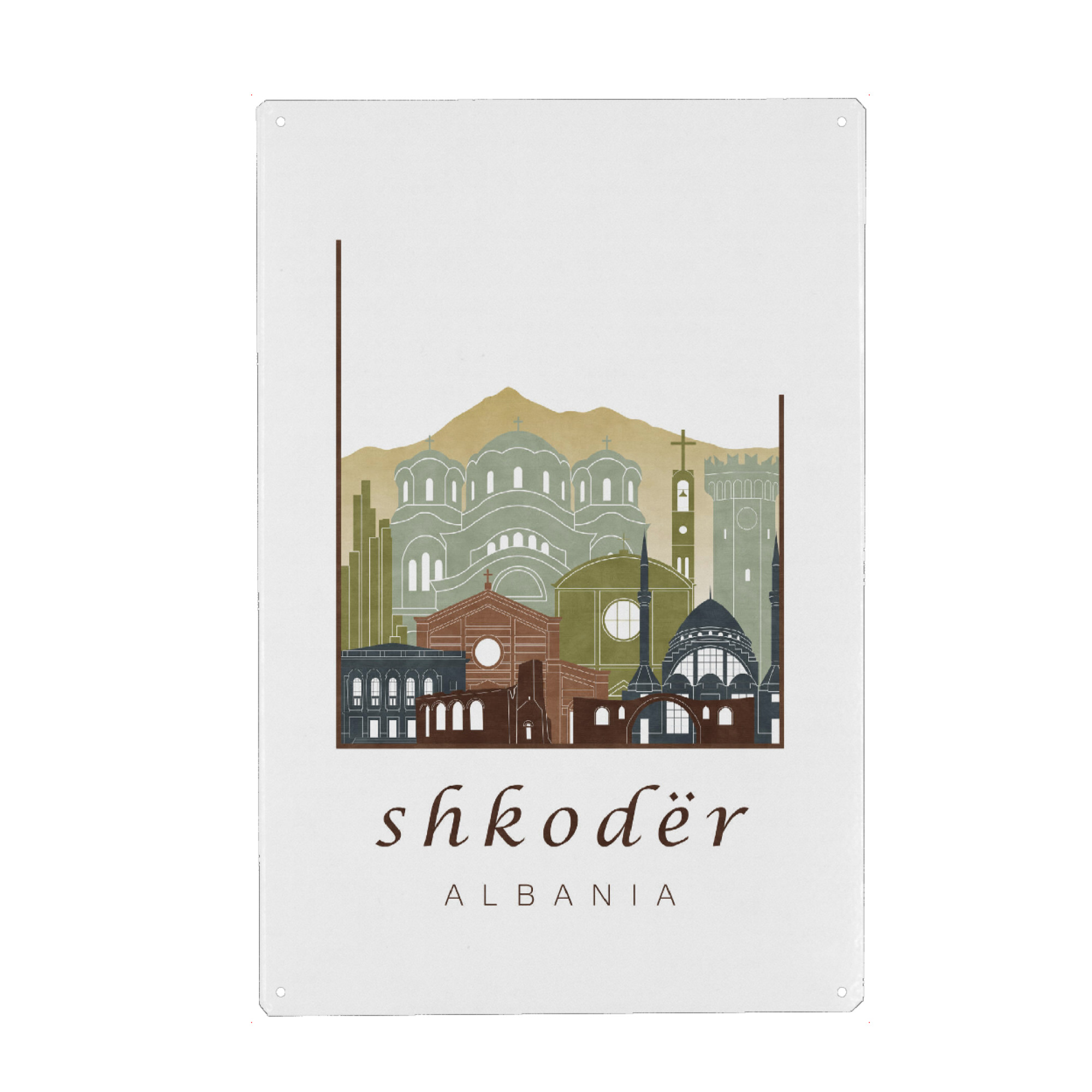Holzbild "Shkoder skyline light brown" artboxONE - Städte,Reise,Architektur,Kartografie