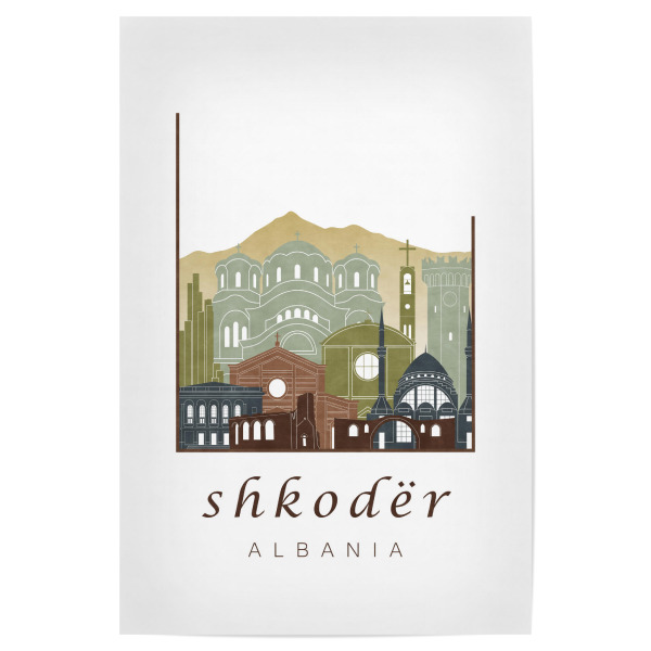 Poster "Shkoder skyline light brown" artboxONE - Städte,Reise,Architektur,Kartografie