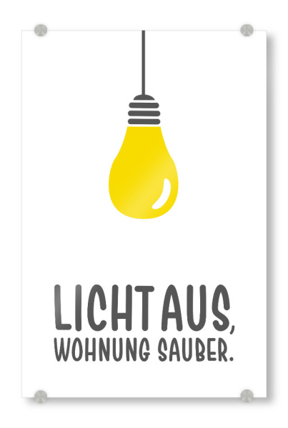 Acrylglasbild "Licht aus I Gelb & Weiß" artboxONE - Typografie,Comic,Für Mama,Für Papa,Lustig
