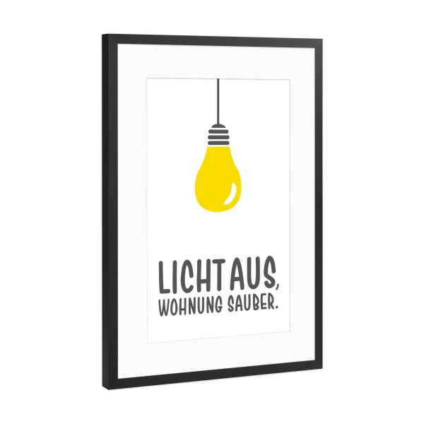Poster mit Rahmen Schwarz (Metallic) "Licht aus I Gelb & Weiß" artboxONE - Typografie,Comic,Für Mama,Für Papa,Lustig