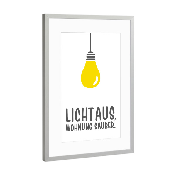 Poster mit Rahmen Silber "Licht aus I Gelb & Weiß" artboxONE - Typografie,Comic,Für Mama,Für Papa,Lustig