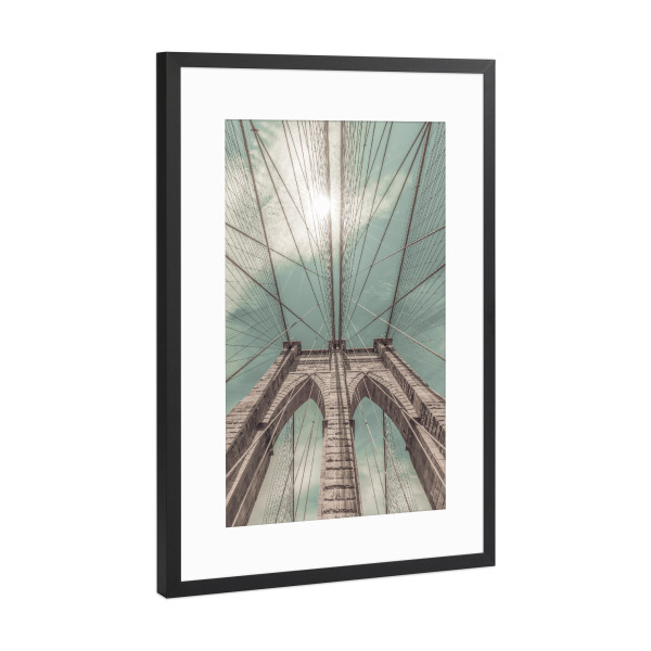 Poster mit Rahmen Schwarz (Metallic) "NYC Brooklyn Bridge | Vintage-Stil" artboxONE - Städte / New York,Architektur