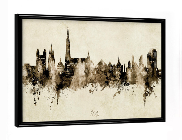 Poster mit schwarzem Rahmen "Ulm Germany Skyline Sepia" artboxONE - Städte