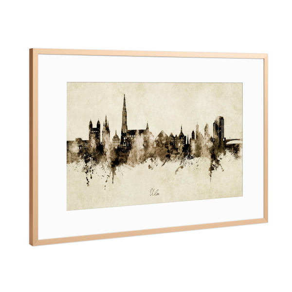 Poster mit Rahmen Kupfer "Ulm Germany Skyline Sepia" artboxONE - Städte - Ulm,Deutschland,Skyline,Cityscape,Stadtbild,Watercolor,Painting,City,Stadt