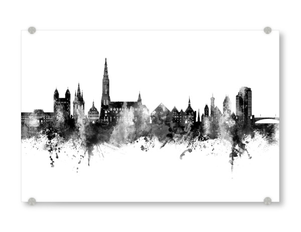 Acrylglasbild "Ulm Germany Skyline Black" artboxONE - Städte - Ulm,Deutschland,Skyline,Cityscape,Stadtbild,Watercolor,Painting,City,Stadt,Germany
