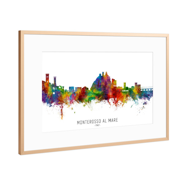 Poster mit Rahmen Kupfer "Monterosso al Mare Skyline txt" artboxONE - Städte