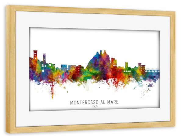Poster mit Rahmen kiefer "Monterosso al Mare Skyline txt" artboxONE - Städte