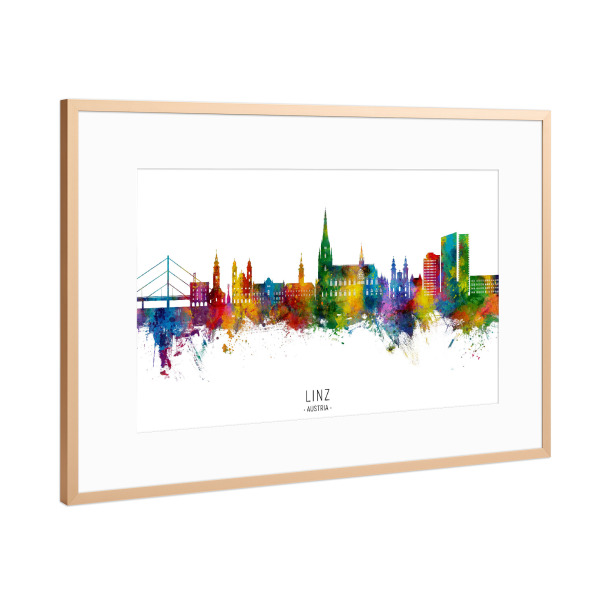 Poster mit Rahmen Kupfer "Linz Austria Skyline txt" artboxONE - Städte