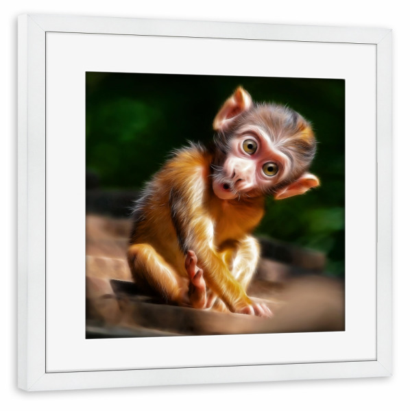 Poster mit Rahmen weiß "Lustiges Baby Äffchen" artboxONE - Natur,Für Kinder,Tiere,Lustig