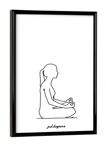 Poster mit schwarzem Rahmen "Yoga Sukhasana bw one line" artboxONE - Menschen,Sport