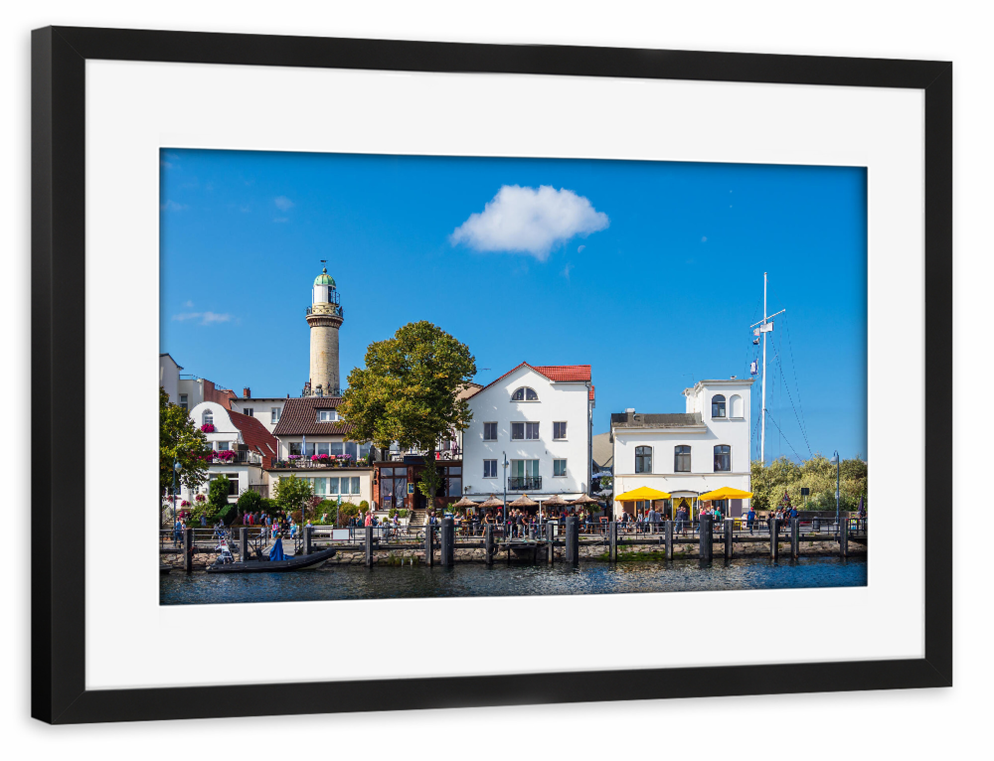 Poster mit Rahmen schwarz "Leuchtturm von Warnemünde" artboxONE - Reise,Architektur,Reise / Strand und Meer