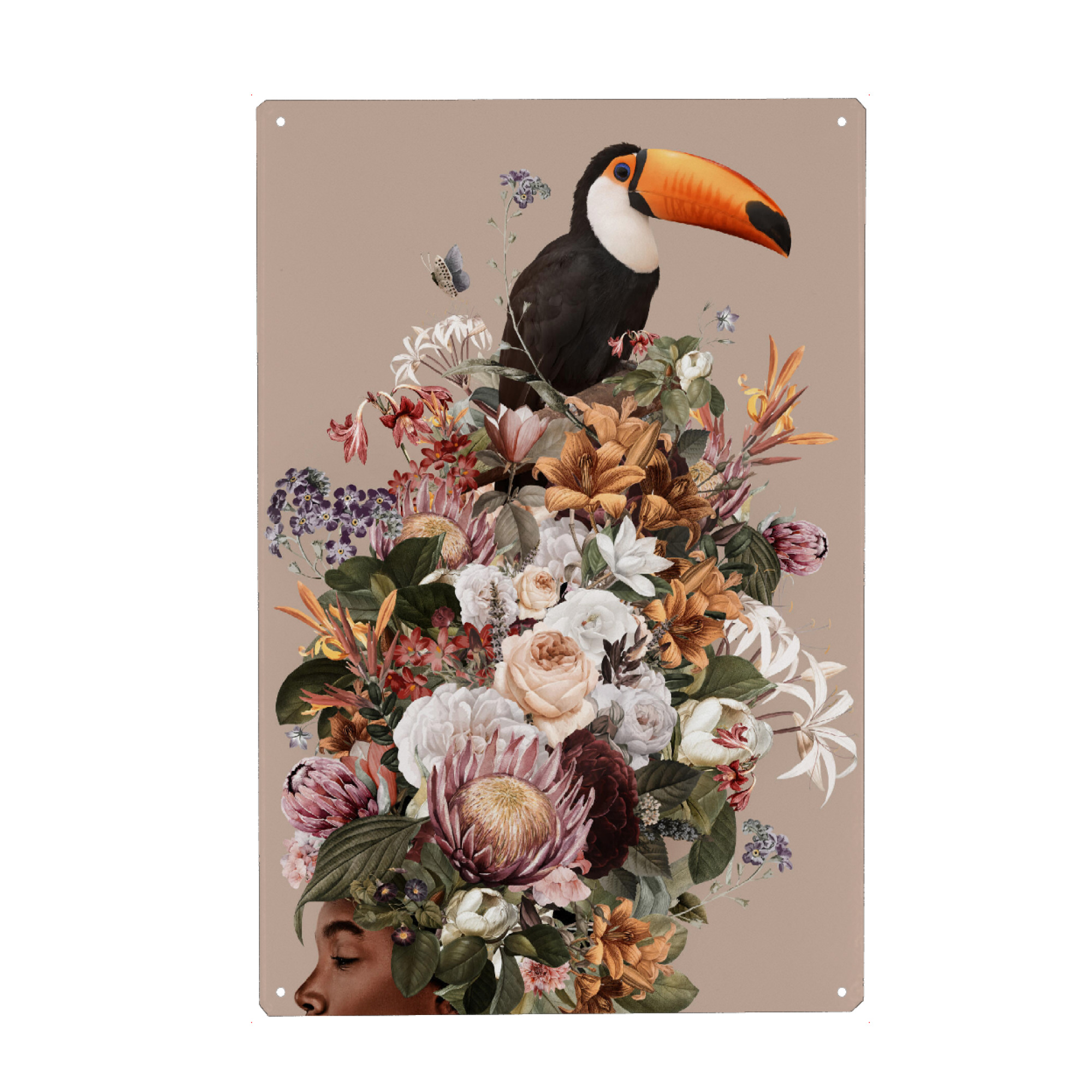 Metall Poster "Foral Woman Toucan" artboxONE - Natur,Floral,Menschen