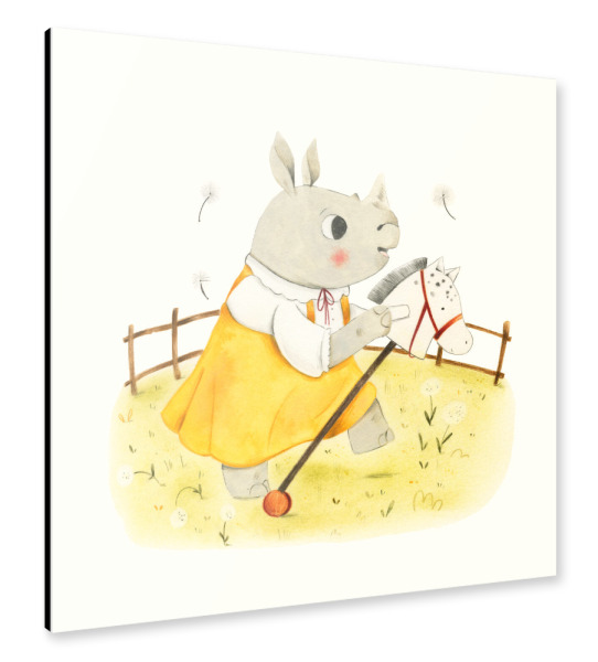 Alu-Dibond "Nashorn mit Steckenpferd" 30x30 cm artboxONE