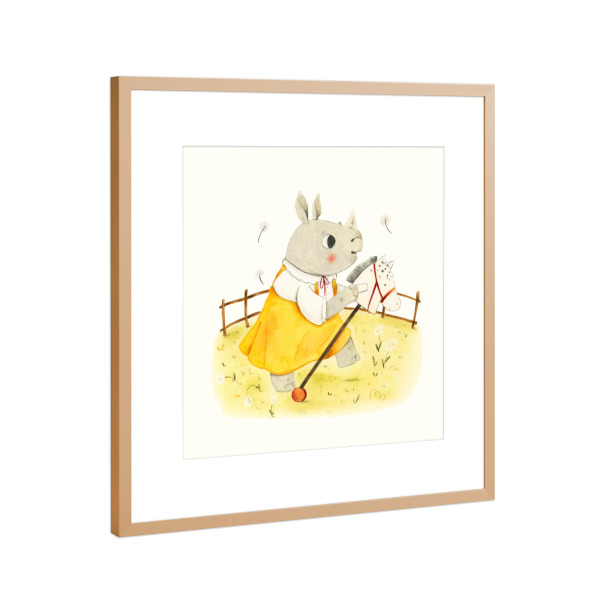 Poster mit Rahmen Kupfer "Nashorn mit Steckenpferd" artboxONE - Natur,Für Kinder,Tiere