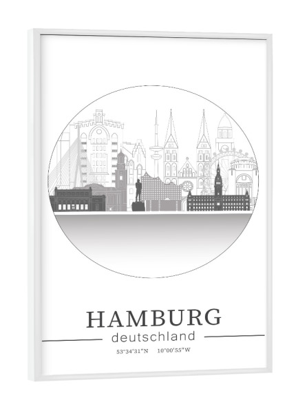 Poster mit weißem Rahmen "Hamburg skyline line art circle" artboxONE - Städte,Städte / Hamburg,Reise,Architektur,Kartografie