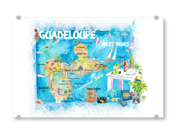 Acrylglasbild "Guadeloupe Ilustrierte Karte" artboxONE - Reise,Reise / Strand und Meer,Kartografie
