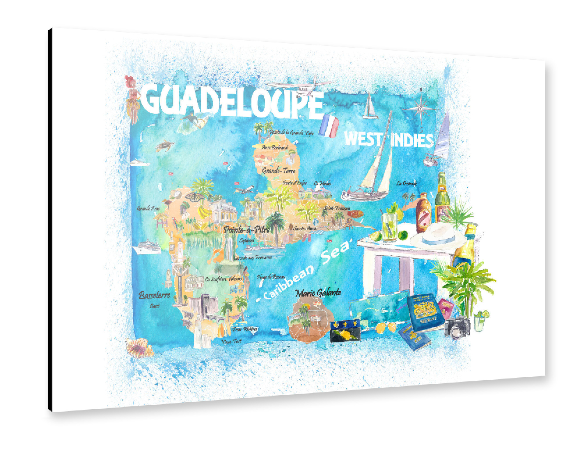 Alu-Dibond "Guadeloupe Ilustrierte Karte" 30x20 cm artboxONE