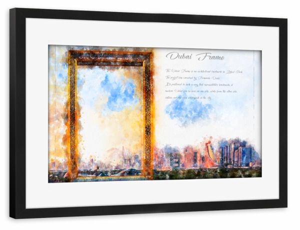 Poster mit Rahmen schwarz "Dubai Frame Aquarell" artboxONE - Architektur,Reise / Strand und Meer,Städte / Dubai
