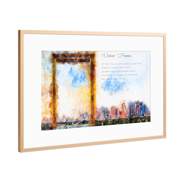 Poster mit Rahmen Kupfer "Dubai Frame Aquarell" artboxONE - Architektur,Reise / Strand und Meer,Städte / Dubai