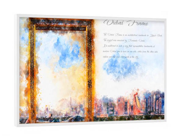 Poster mit weißem Rahmen "Dubai Frame Aquarell" artboxONE - Architektur,Reise / Strand und Meer,Städte / Dubai