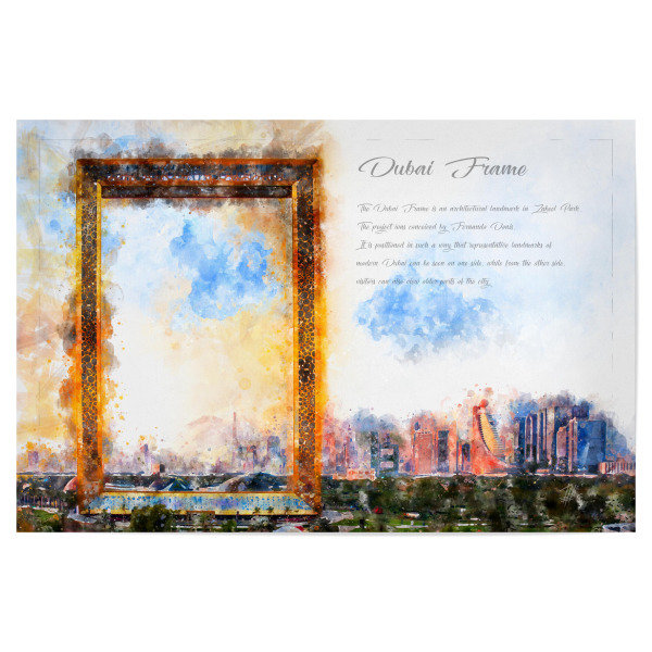 Poster 30x20 cm "Dubai Frame Aquarell" artboxONE - Architektur,Reise / Strand und Meer,Städte / Dubai